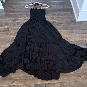 Tiare Hawaii Black Backless Tiered Maxi Dress